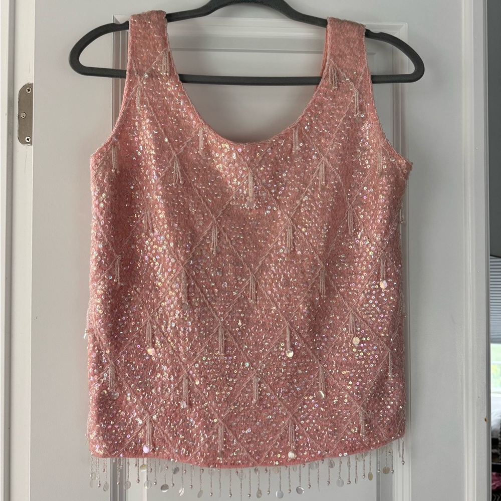 Vintage Pink Sequin Embellished Women's Top